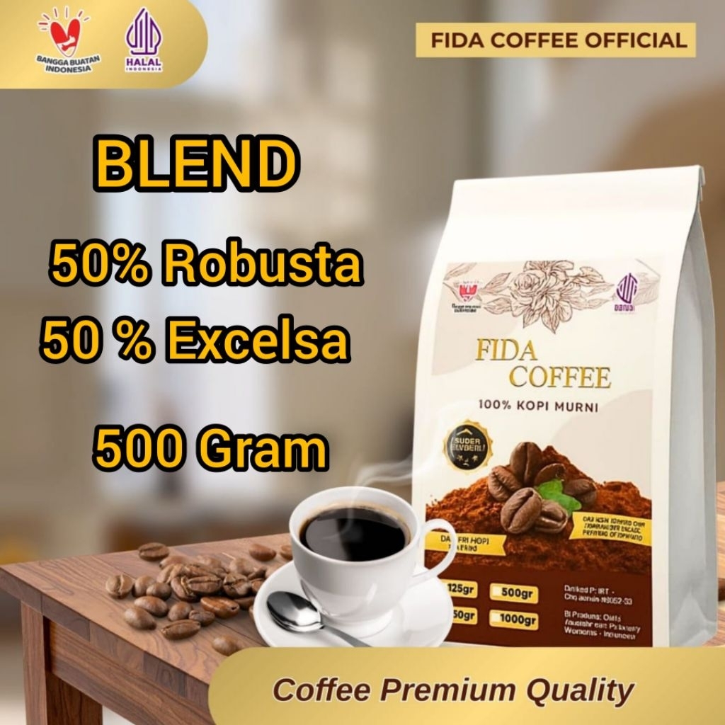 FIDA COFFEE PREMIUM - Kopi Blend  Robusta & Excelsa 500 gram- Bubuk Kopi Murni Robusta - Bubuk Kopi 