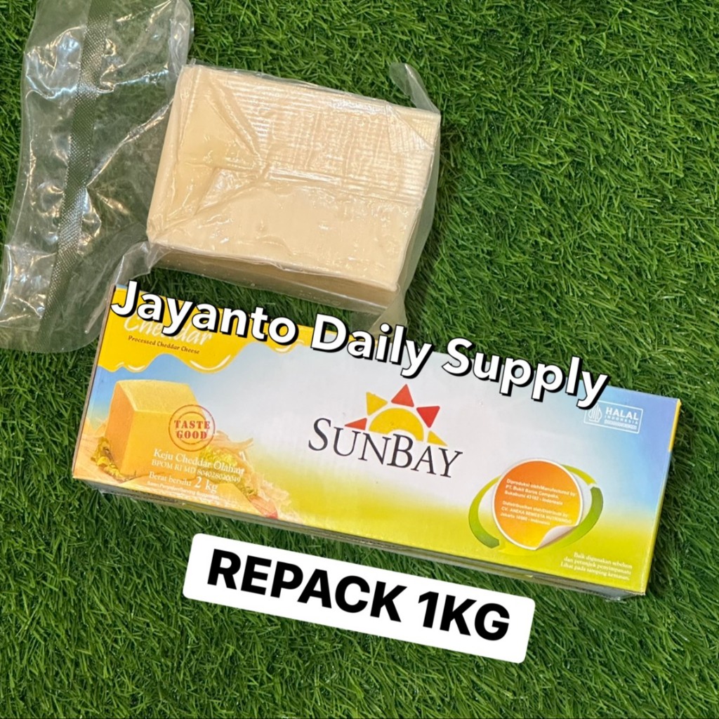 KEJU CHEDDAR SUNBAY 1KG REPACK / KEJU CHEDDAR OLAHAN / CHEDDAR CHEESE  - 100% HALAL