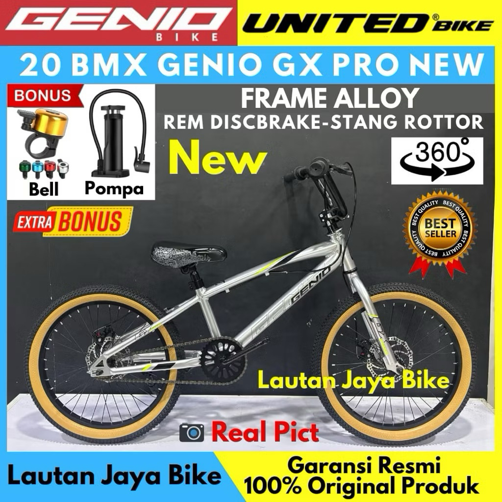 Sepeda Anak Laki Laki BMX 20 GENIOBIKE GX PRO Frame Alloy Rem Discbrake BY UNITED New