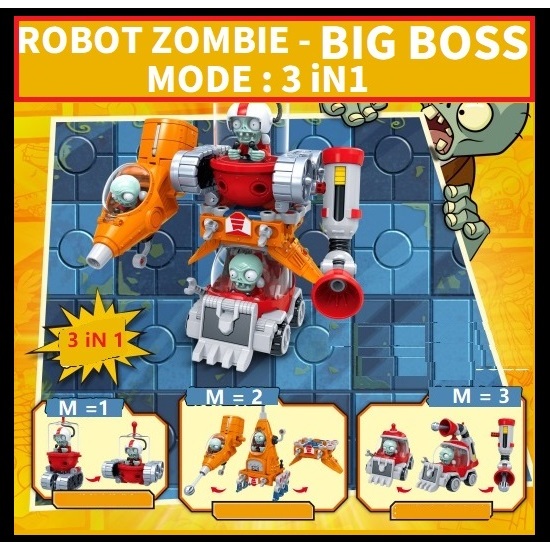 MAINAN ANAK DIY 3IN1 ROBOT BIG BOS ZOMBIE VS PLANT / MAINAN TEMBAK BONEKA FIGURE ROBOT ZOMBIES