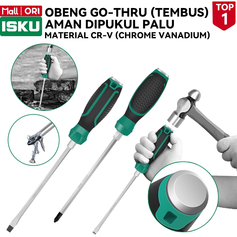 ISKU Obeng Ketok Tembus Plus Minus CRV Obeng Pukul Palu Magnet Kuat Hexagonal Bolster Bisa Pakai Kun