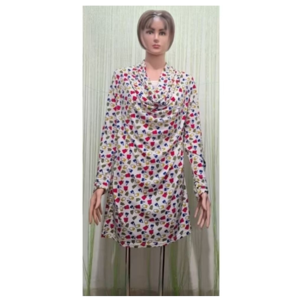 mini dress tunik wanita jumbo lengan panjang motif tas, big size