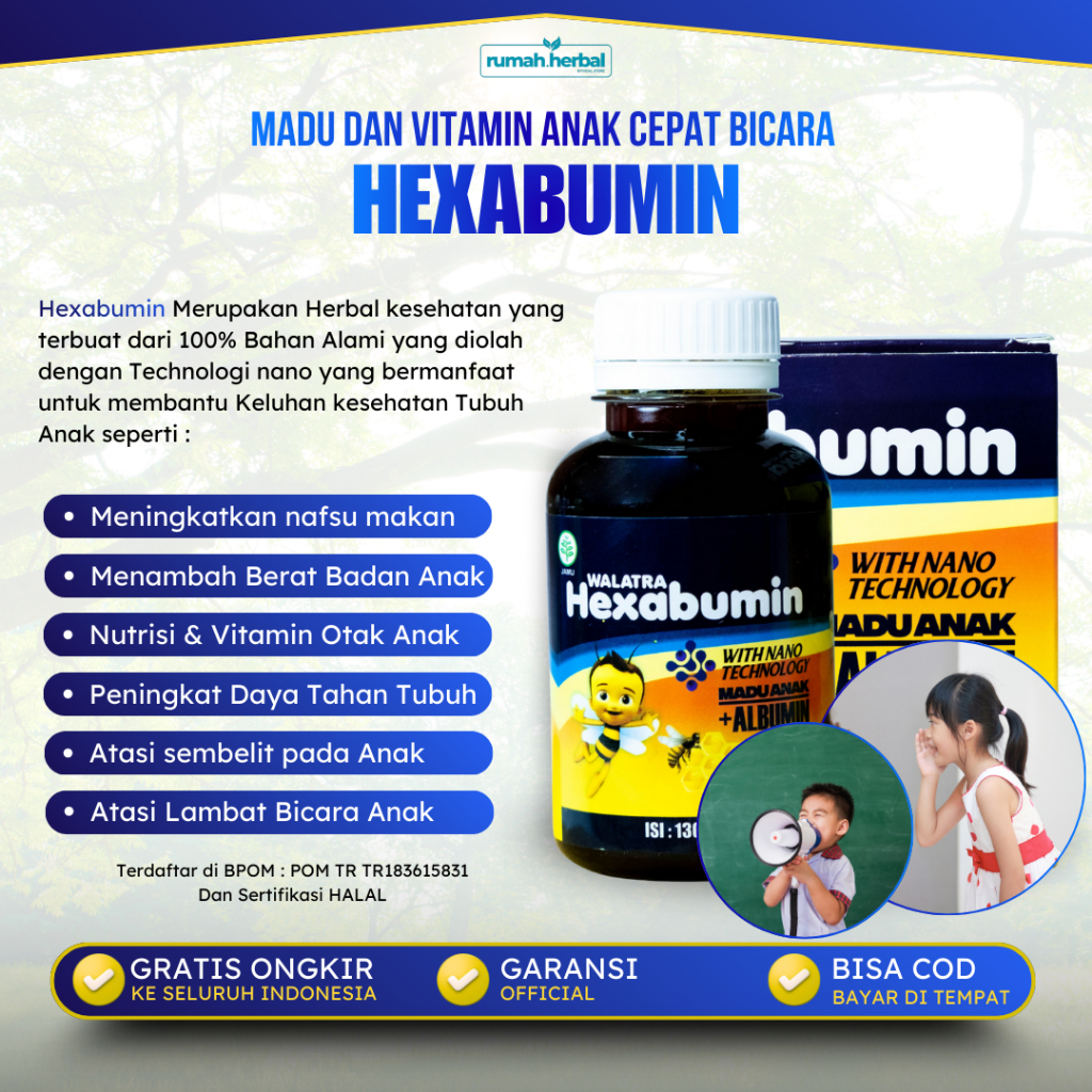 Madu Hexabumin -  Vitamin Anak Cepat Bicara, Madu Anak Telat Bicara, Grotima Nutrisi Otak Stimulasi 