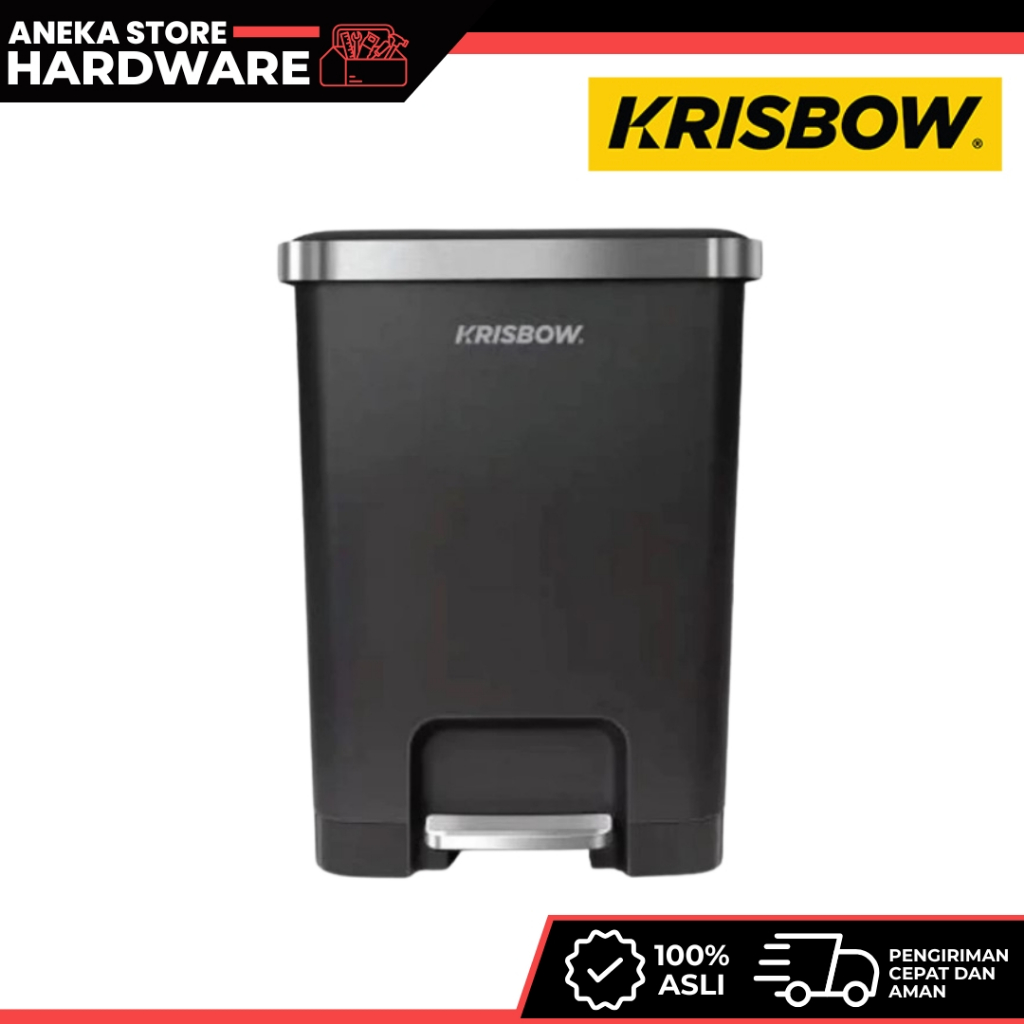 Krisbow Tempat Sampah 15L Pedal Soft Close Rectangle - Hitam Tong Sampah Pedal Wadah Pembuangan Alat