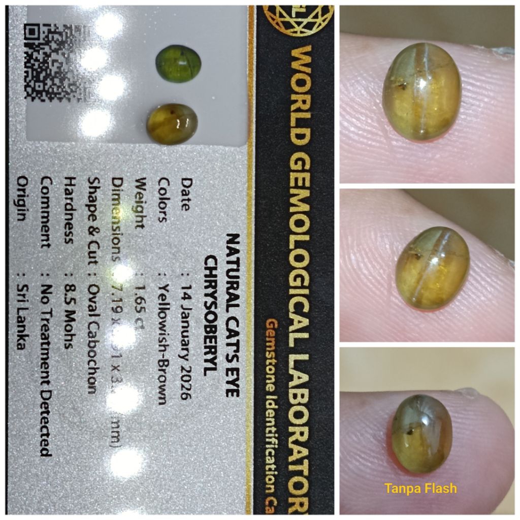 Natural Chrysoberyl Cat Eye 1,65ct Srilanka memo WGL NTD
