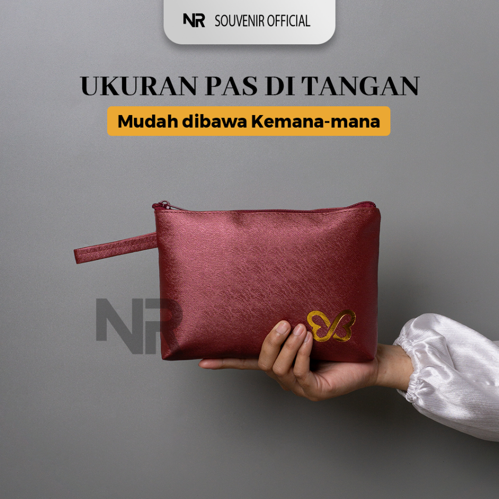 Pouch kapal metalik souvenir pernikahan dompet pouch tempat wadah kosmetik makeup souvenir mewah ham