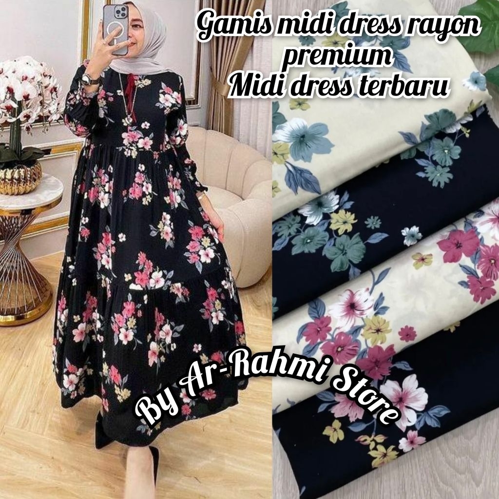 GAMIS KATUN RAYON PREMIUM MIDI DRESS RAYON DIAMOND MIDI DRESS RAYON PREMIUM GAMIS RAYON BUSUI ROYYA 