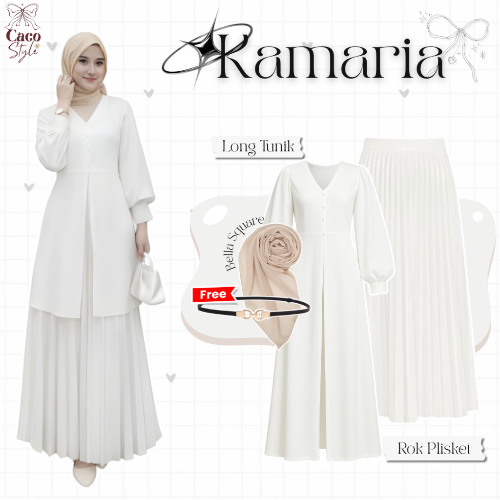 KAMARIA One Set 4In1 Outfit Lebaran Outer Tunik ( Belt + Bella Square + Outer Tunik + Rok )  - CO107