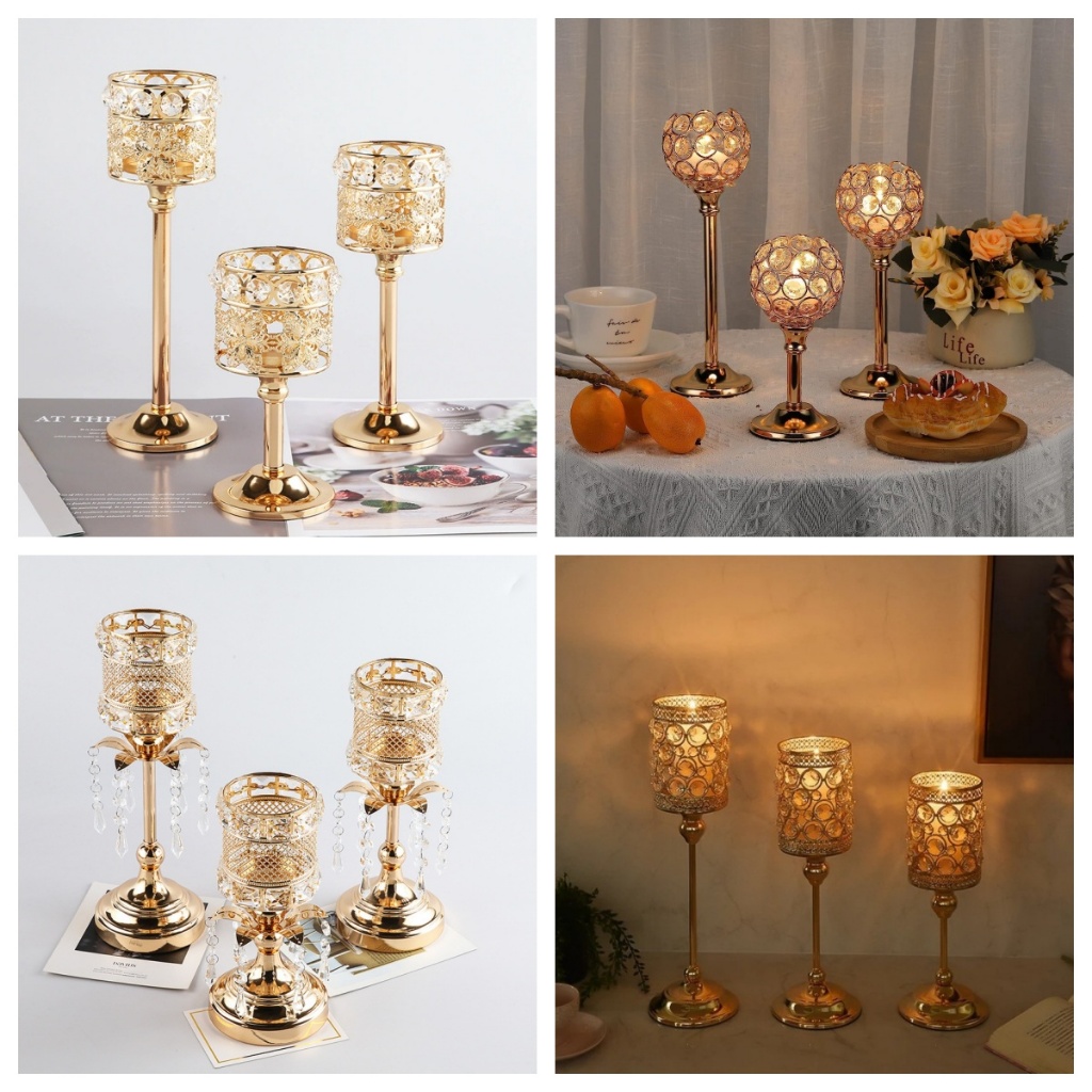 Kristal Pajangan Meja Krista Tempat Lilin Kristal Meja Makan Mewah Elegant Crystal Standing Candle H