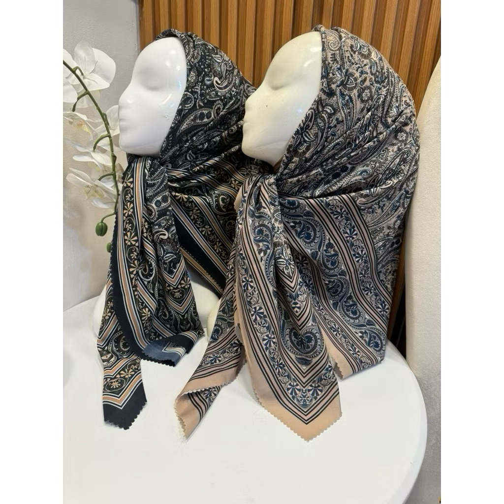 jilbab segiempat voal motif bunga cantik hijab segi4 motif