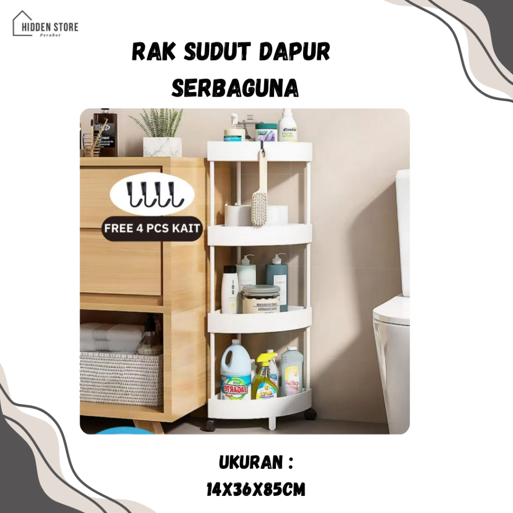Rak sudut 4 susun warna putih /4 tingkat trolley serbaguna rak sudut rak dapur