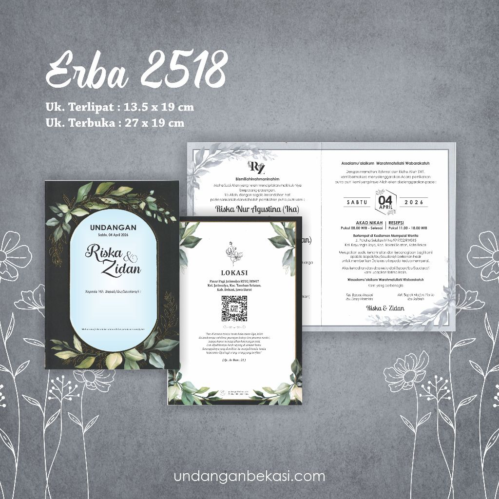 Undangan Pernikahan / Khitanan Warna Biru Gelap + Tinta Emas Erba 2518