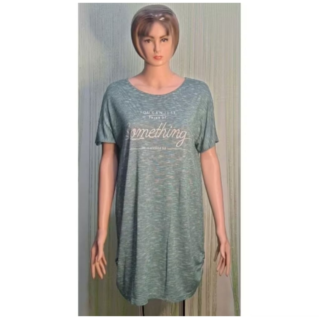 mini dress wanita jumbo kaos hijau lengan pendek, big size