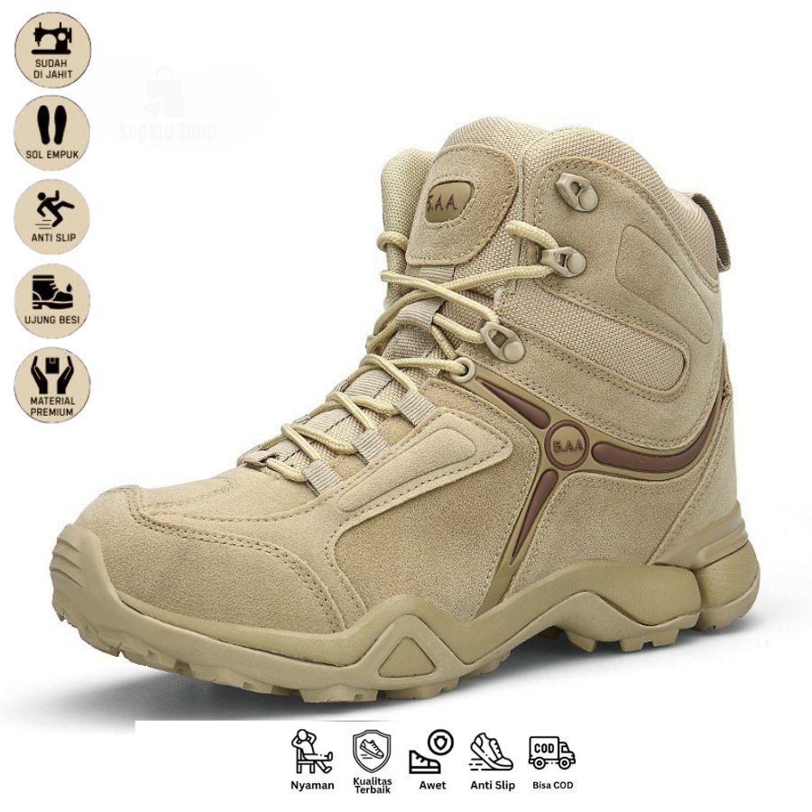 Delta 5AA Sepatu Boots Safety Tactical Satpol pp Polisi TNI Pdl PDH Hiking Gunung Pria Original Kerj
