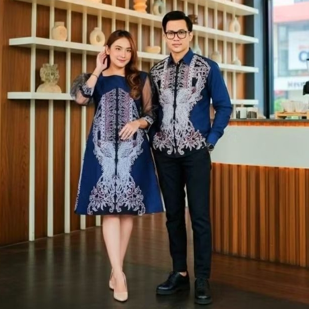 COUPLE BATIK PASANGAN MOTIF ANANTA BATIK ADIPATI STORE DRESS FULL TRIKOT DAN KEMEJA FULL FURING KATU