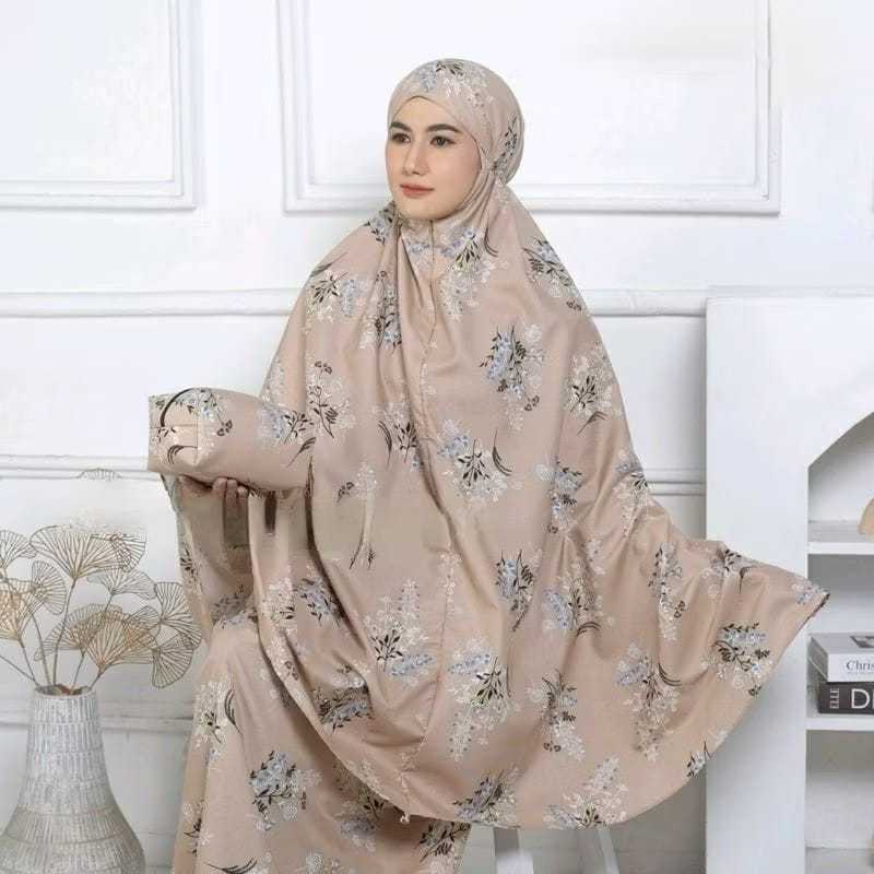 Mukena Traveling Mini Pouch motif Bunga / Mukena Jumbo 2in1