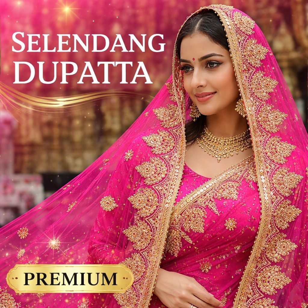 Selendang India Premium | Selendang Dupatta India | Selendang Pesta | Selendang  Bordir Mewah Swarov