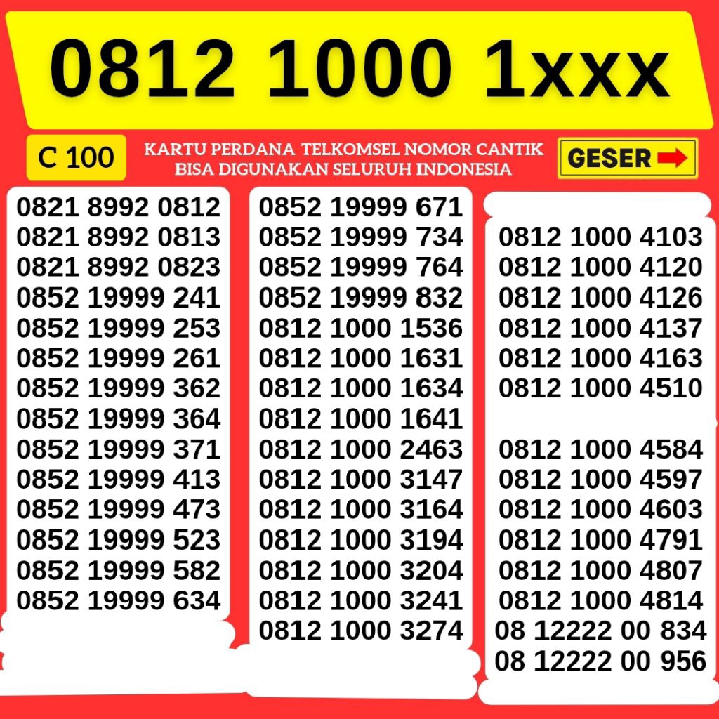Nomor Cantik Telkomsel 8888 kartu perdana nomor cantik support 4g 5g Nomor 0812 1000