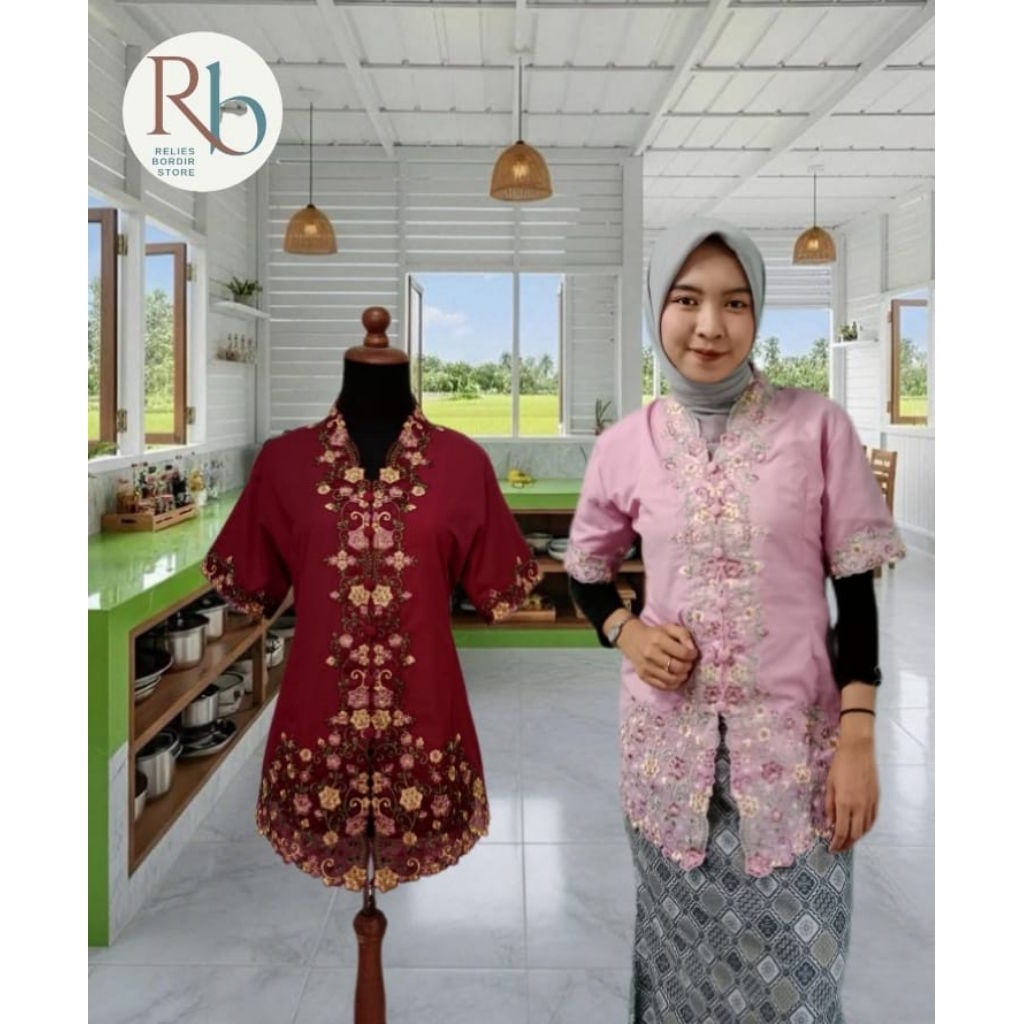 kebaya encim. kebaya modern. kebaya bordir lengan pendek