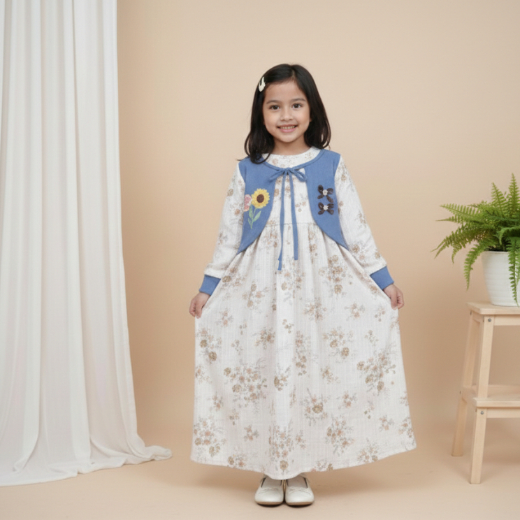 Hikmah - New dress Aleya Gamis Anak Rompi Baju Anak Perempuan Pakaian Muslim Bahan Crinckle Elora