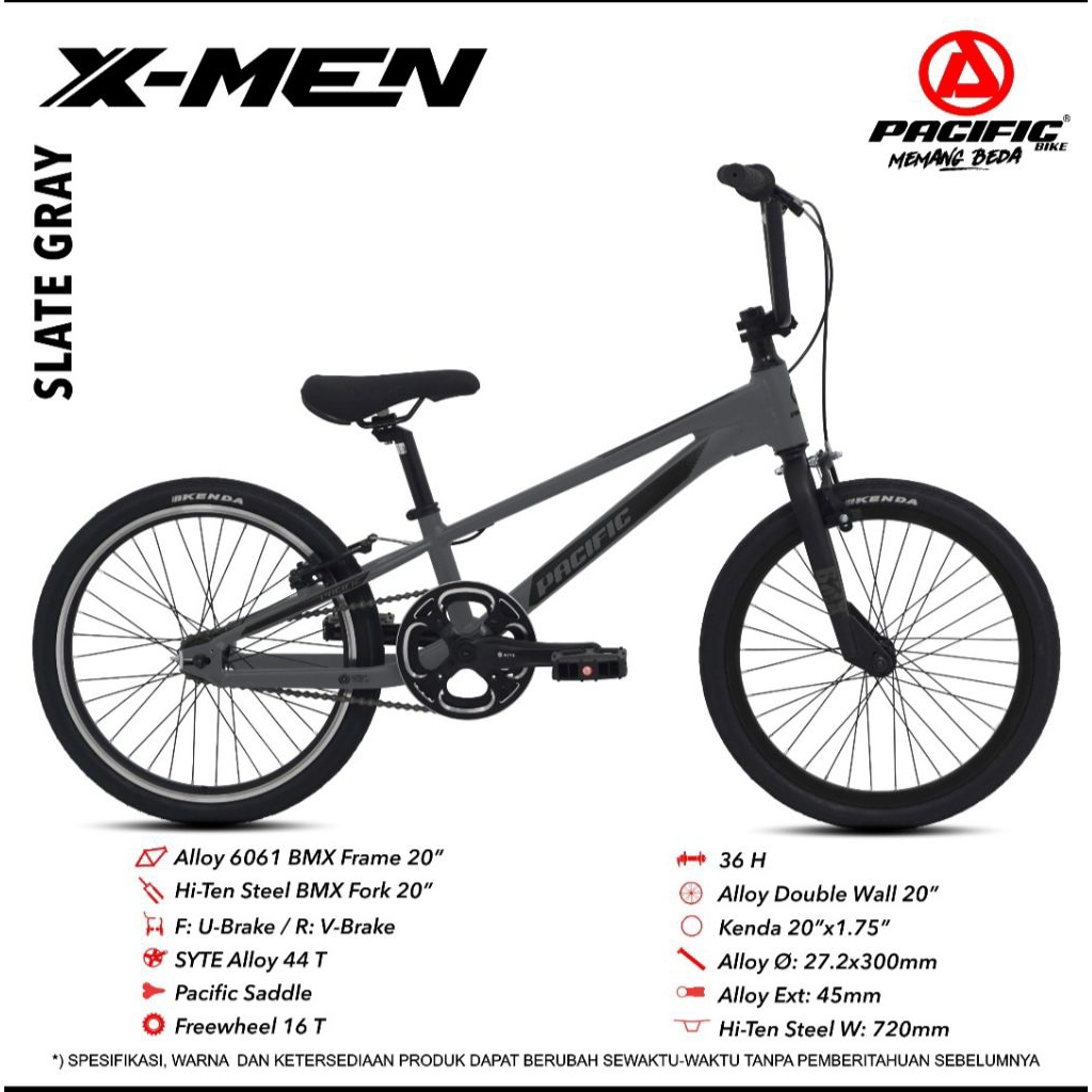 sepeda 20 bmx pacific X-men bahan alloy anti karat