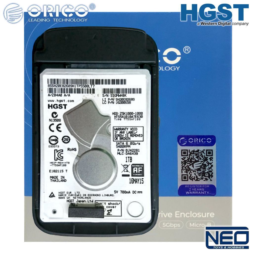 HGST 1TB 5400rpm Slim Laptop Hard Disk 2.5 SATA 6.0Gb/s (Include Enclosure)
