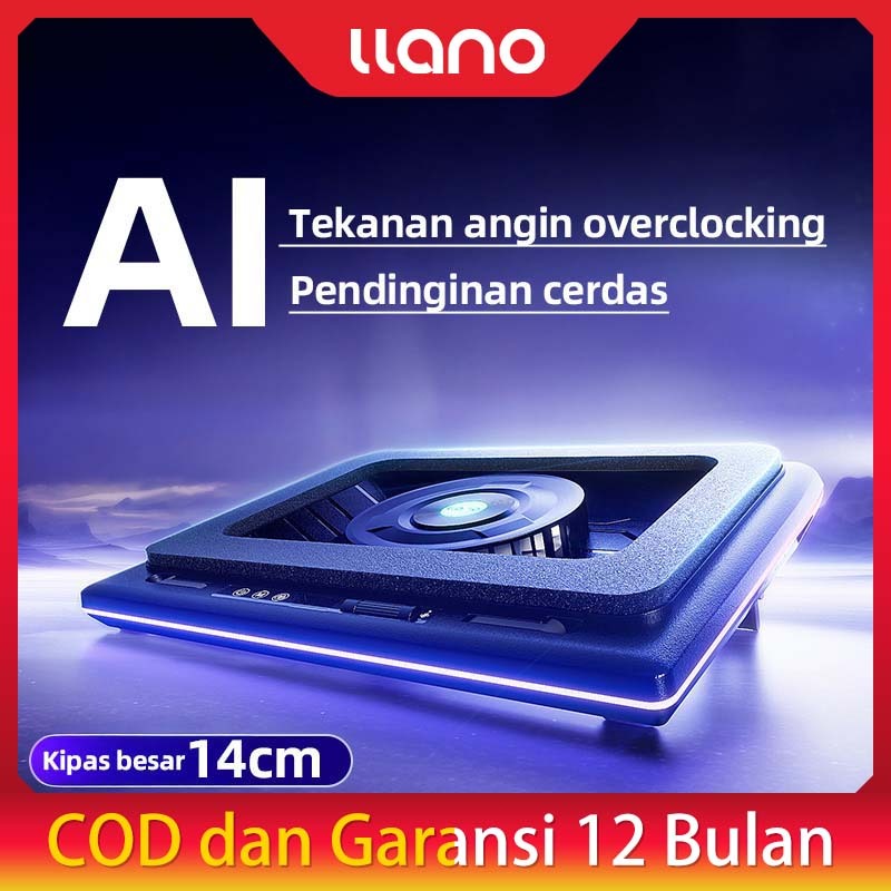LLANO  V12 Ultra AI Laptop Cooling Pad with Smart Temp Control – RGB Lighting 2800RPM Turbo Fan,Touc