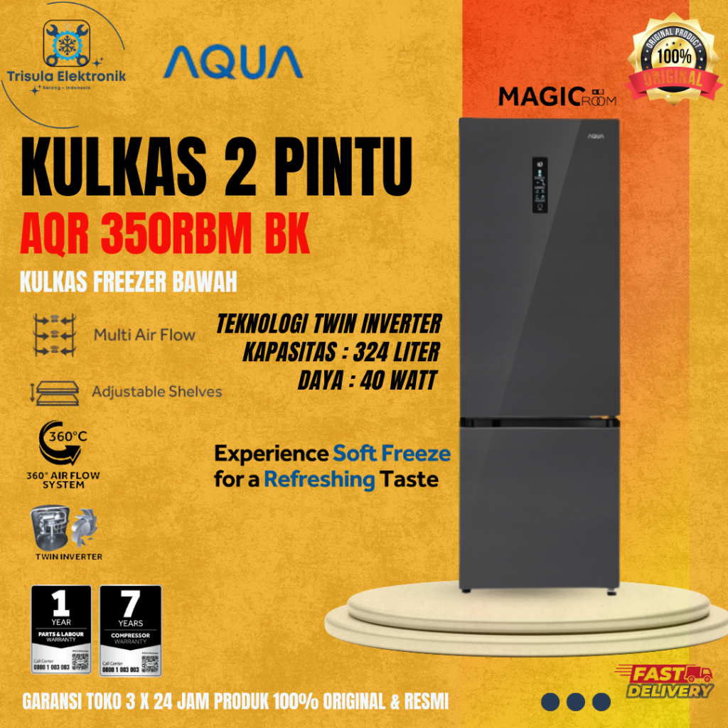 Kulkas 2 Pintu Aqua AQR-350RBM - Inverter Series, Black