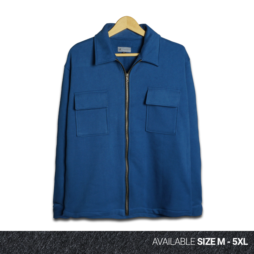 REEVANT Shacket Jacket Zipper Fleece Premium Unisex Big Size Jumbo Ukuran M-5XL Light Blue