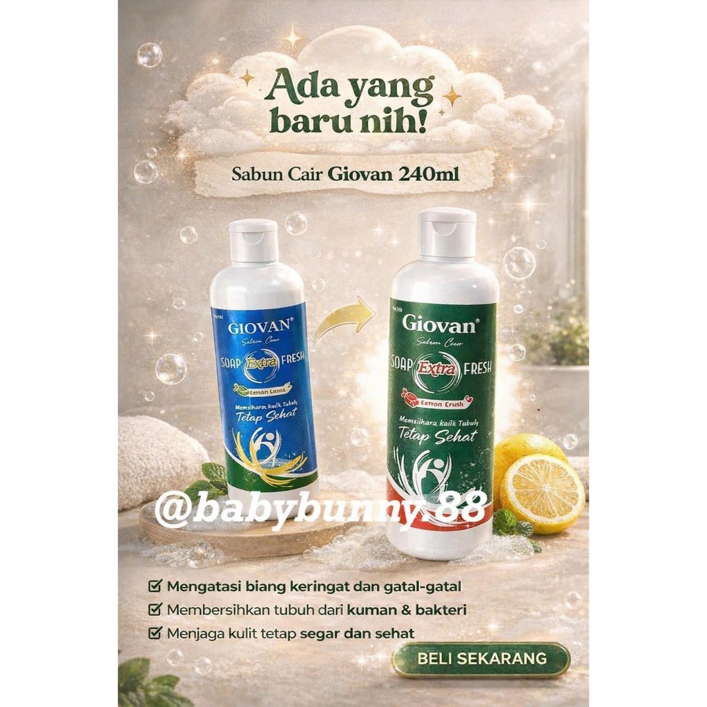 SABUN GIOVAN SOAP FRESH LEMON CRUSH 240ML BIANG KERINGAT / SABUN ANTISEPTIK / SABUN BIANG DEWASA DAN