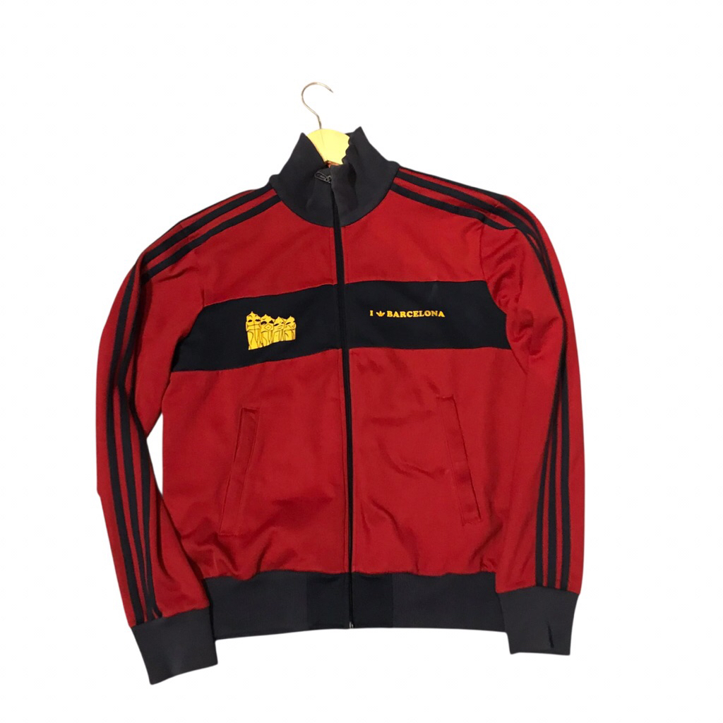 Vintage Adidas spain Barcelona I barcelona tracktop jacket  City series red maroon navy blue colorwa