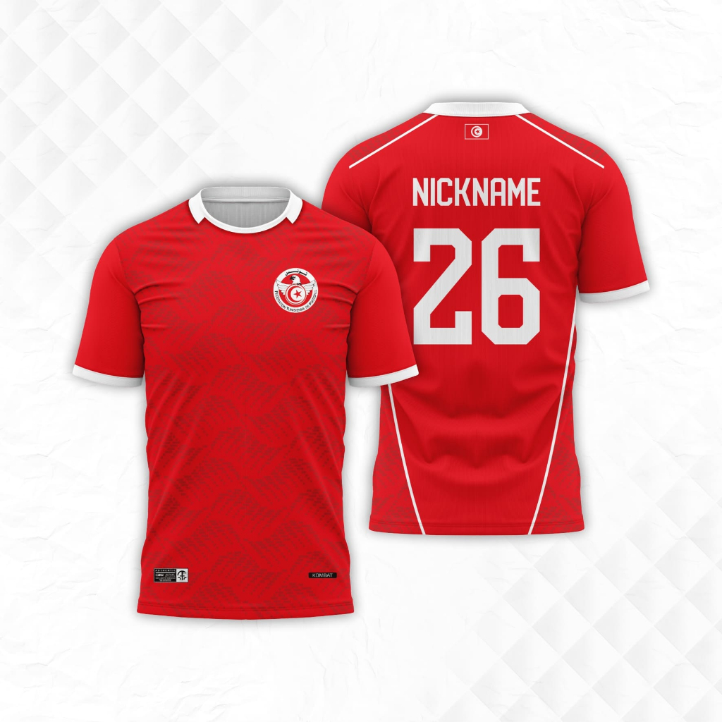 Jersey Tunisia Piala Dunia 2026 Home Custom Nama Nomor - Baju Bola Futsal Full Printing Dryfit Premi