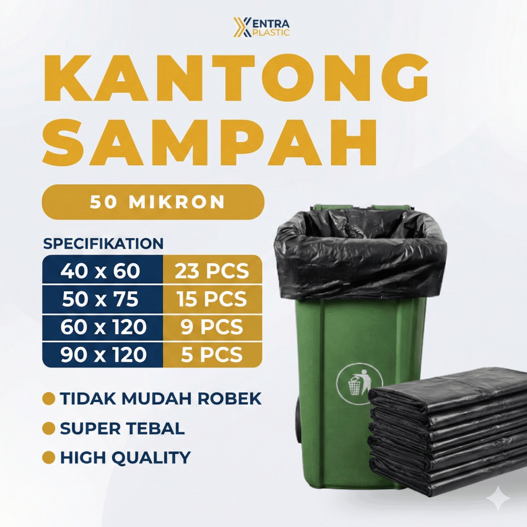 Plastik Sampah Hitam Polos Tebal 50 Mikron | Trash Bag 40x60 50x75 60x100 90x120 | Kuat Tidak Mudah 