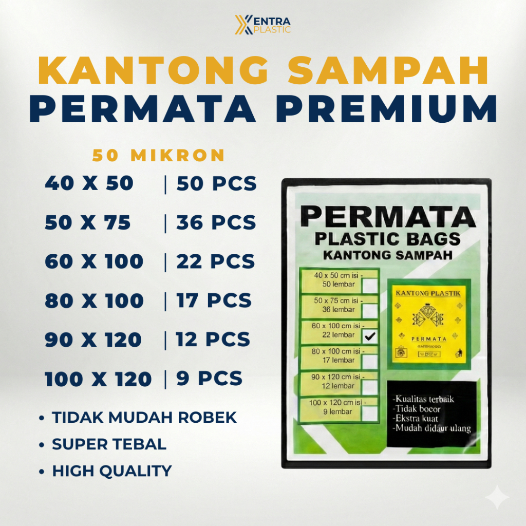 Plastik Sampah Hitam Permata Super Premium 50 Mikron Glossy | Trash Bag 40x50 50x75 60x100 80x100 90