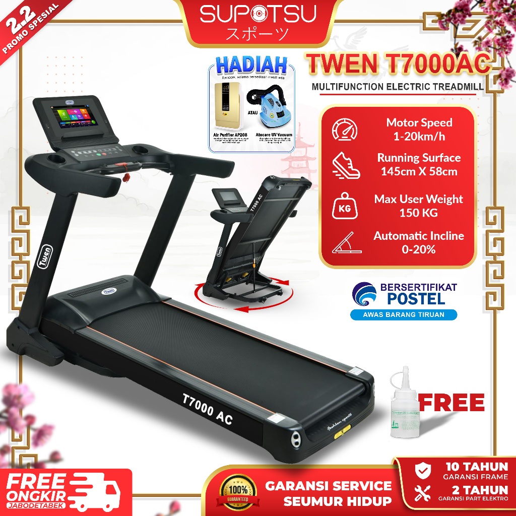 Twen T7000AC Treadmill Portable / Treadmill Electric Low Watt / Treadmill Elektrik / Alat Olahraga