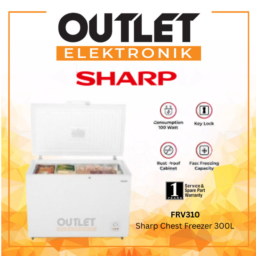 Sharp Chest Freezer 300L FRV-310X / FRV310X / FRV 310 X Body Color White Cooling System Direct Cooli