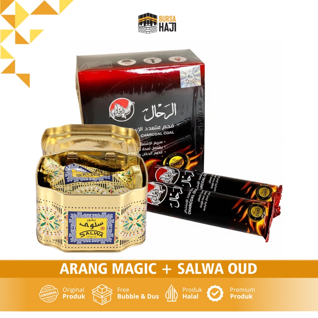 Arang Magic Al Rahal + Salwa Oud Min - 3 Pcs Mudah Menyala, Tidak Berbau, Desain Donat