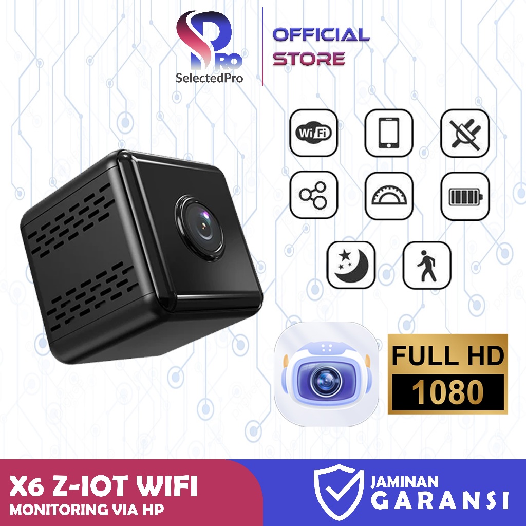 SelectedPro Smart Kamera Mini X6 WiFi 1080P Portable Hidden Spycam Camera CCTV Pengintai X6-ZIOTW