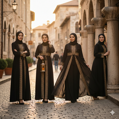 Abaya Hitam Gold Jersey Ceruty Elastis Bordir Payet Busui Friendly Set Lebaran Modern Mewah