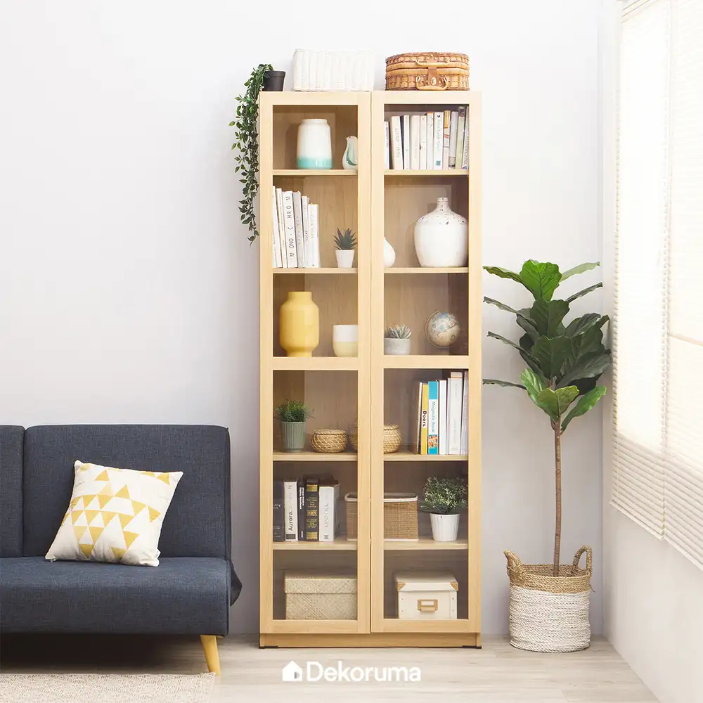 Dekoruma Kino Lemari Rak Buku Serbaguna Kayu 6 Susun Minimalis Pintu Kaca