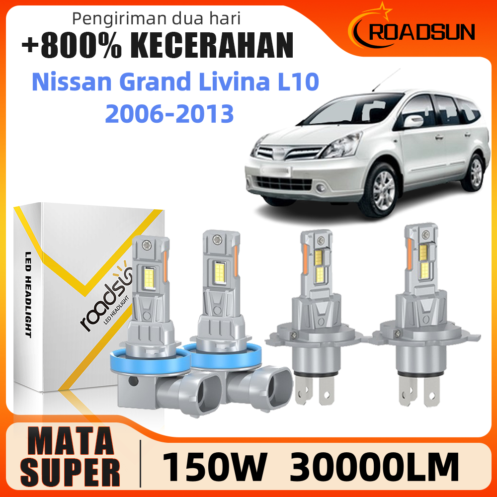 Roadsun 2Pcs Led Lampu Depan Mobil Bohlam 150W 30000LM 6000K Untuk Nissan Grand Livina L10 2006-2013
