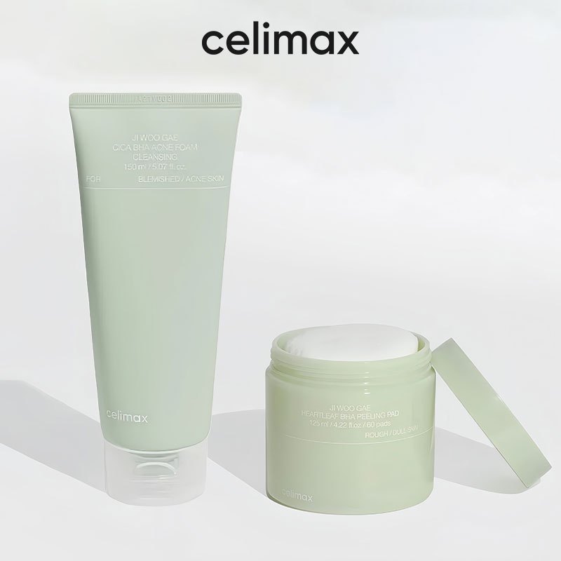 Celimax JI Woo Gae Cica BHA Acne Foam Cleansing 150ml /One Step Body Brightening Pad 60 Pads /Heartl