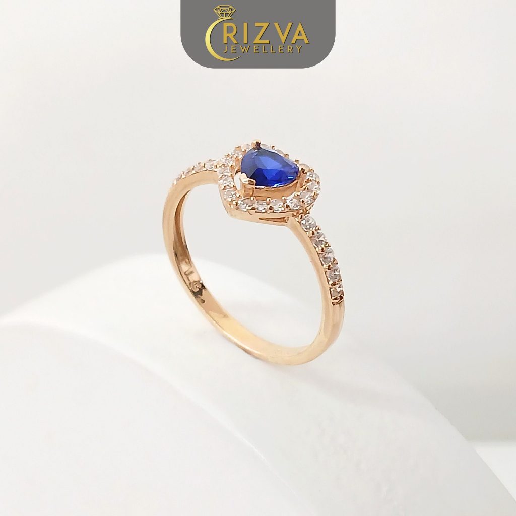 Cincin Wanita Love Biru Permata Gold 6K - Toko Emas Rizva Jewellery
