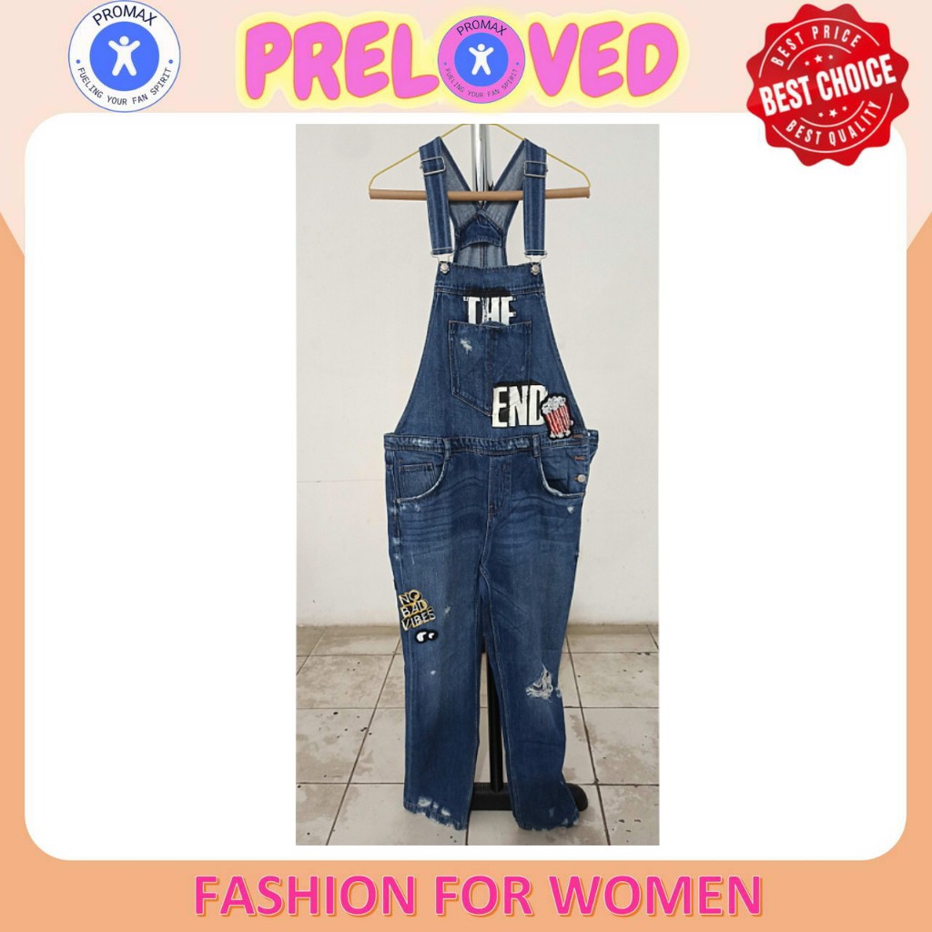 Jumpsuit Jeans Denim Preloved LP 80 PJ 130 Bodysuit Hitam LD 80 PJ 100 Pakaian Wanita Prelove