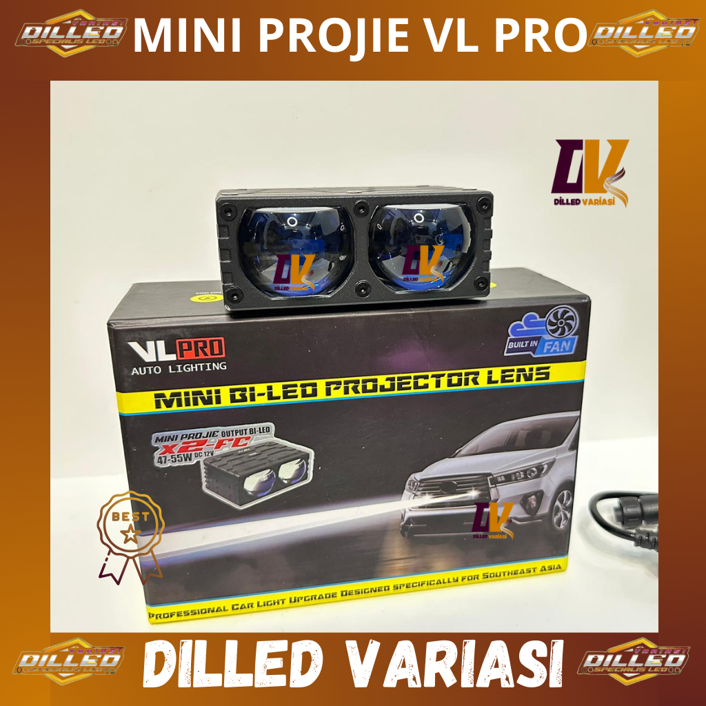 Mini projie Sinar Biled VLPRO X2-FC Flat Cut off Blue Lens Lampu tembak Headlight Hi Low 12V Putih