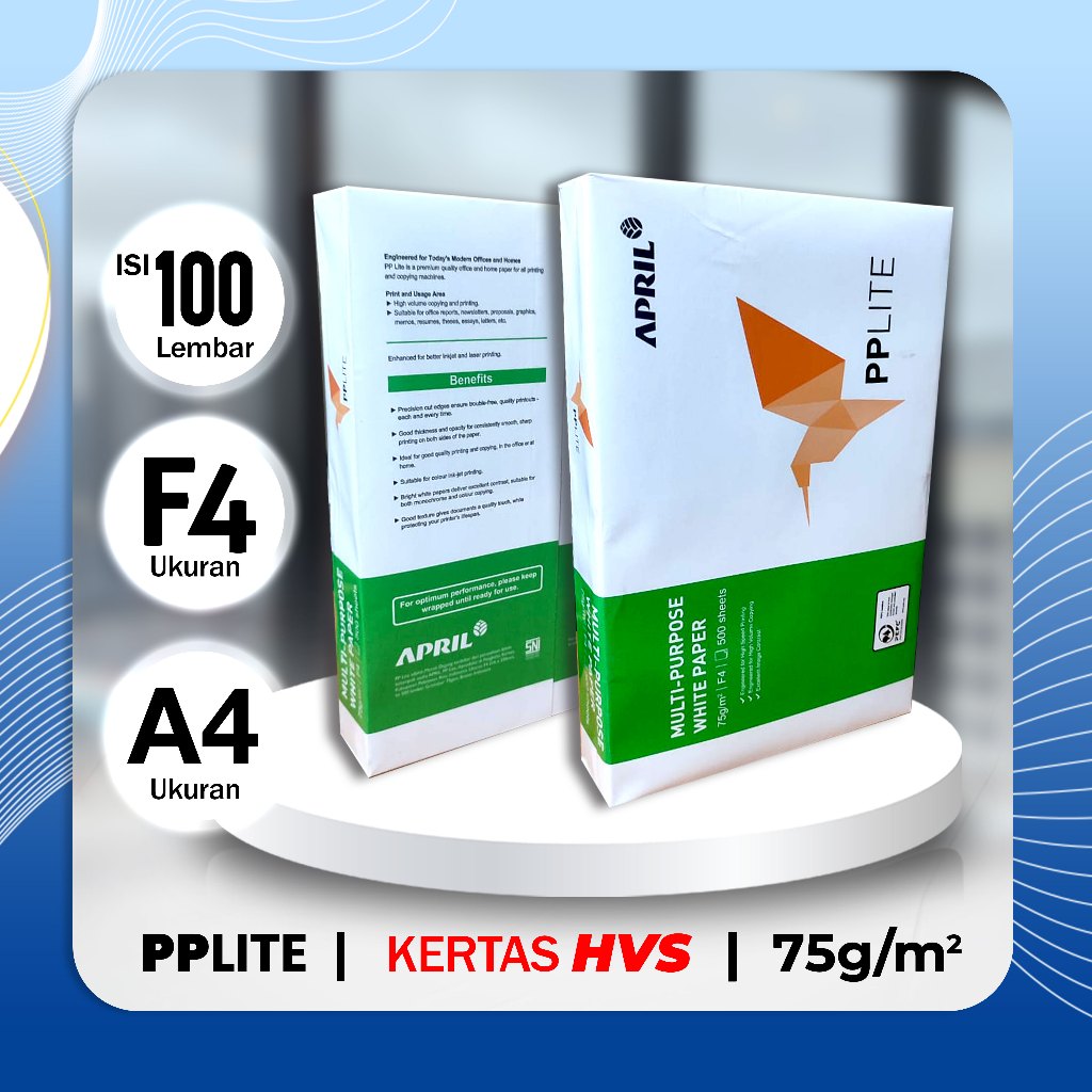 100 LEMBAR Kertas HVS F4/A4/ PPLITE 75Gsm/ 100 lembar/ Kertas HVS F4/ A4/ 75gsm/ PPLITE