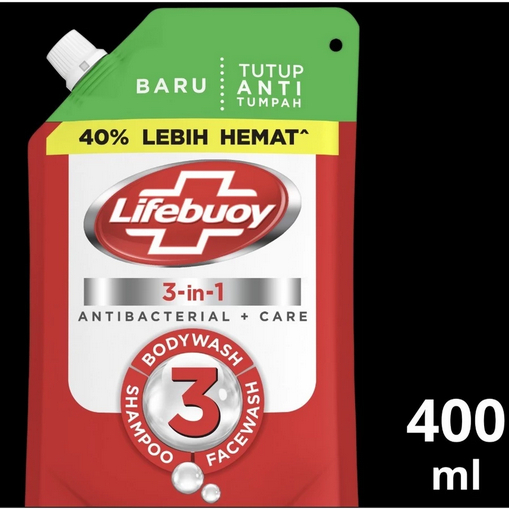Lifebuoy Sabun Mandi Cair 3in1 400 mL Merah 3 in 1 Bodywash Facewash Shampoo