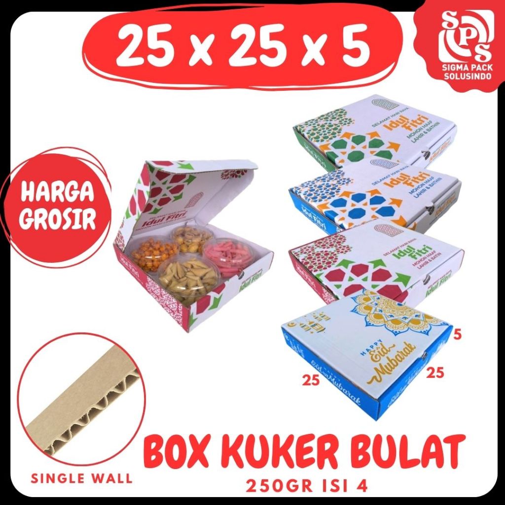 Dus Kuker 250gr 25x25x5 LD Isi 4 Toples 250gr Kardus Kue_Kering Kardus Pizza Kue Kering Eid Mubarok 