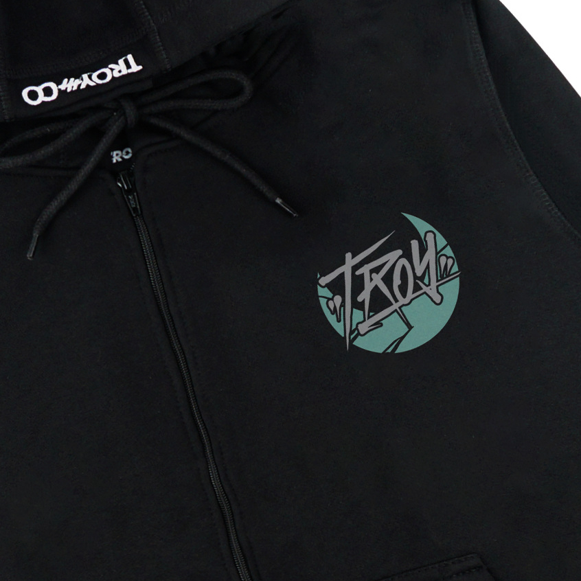 Troy Company Zipper Hoodie Black Wings Flap - Hoodie Hitam Full Zip ZHD 2548