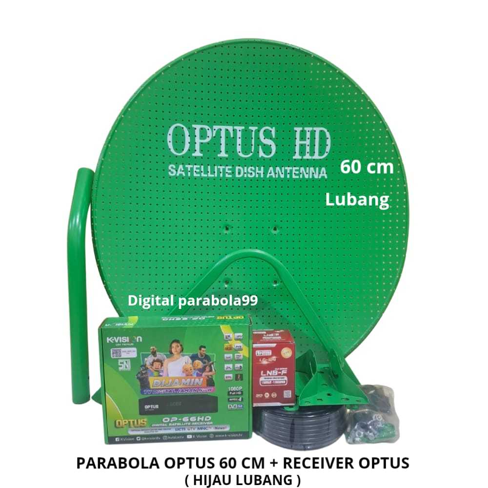 Parabola Mini 60cm Bolong Optus Hijau Lengkap+Receiver Optus